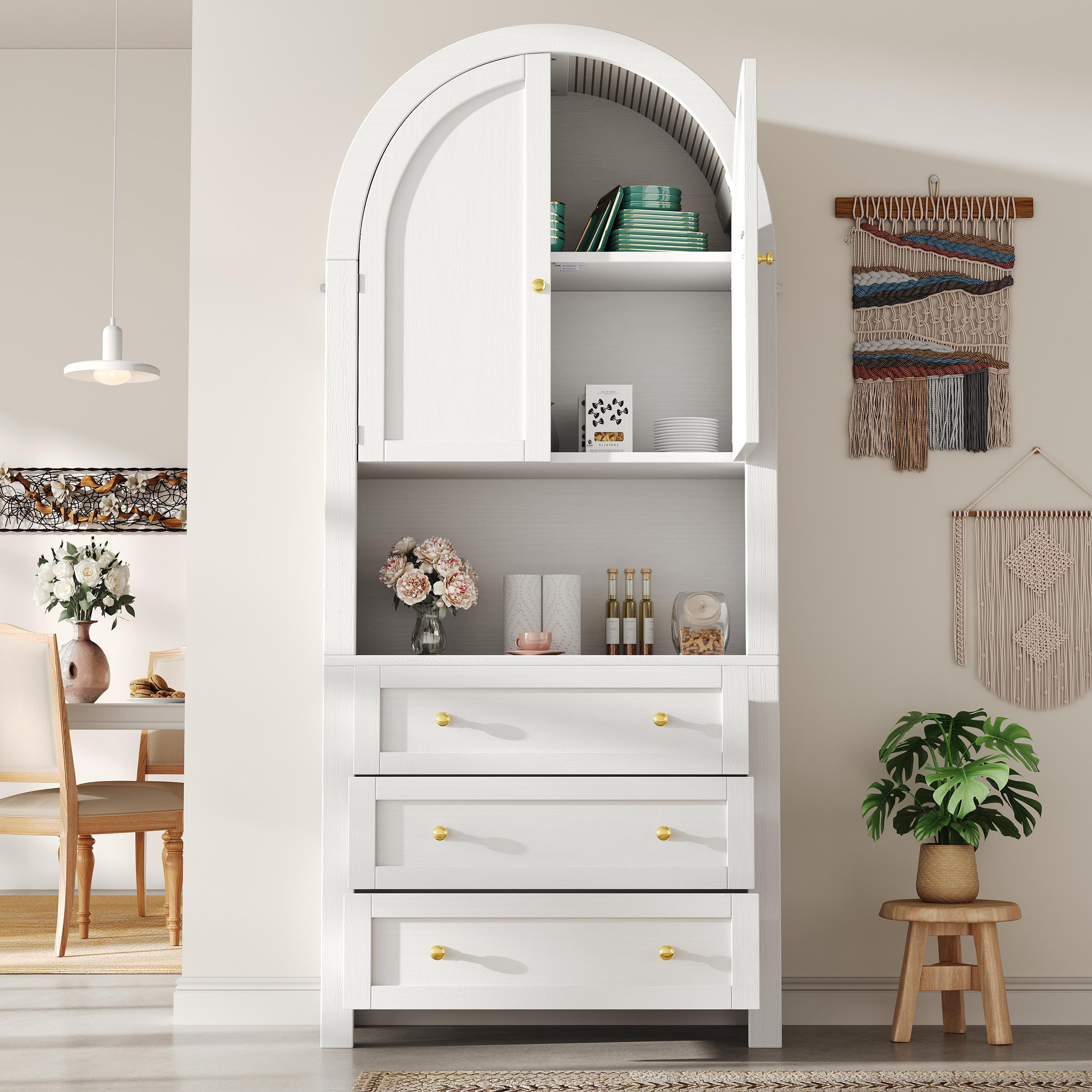 Voir la diapositive 4 : MERAX Buffet de cuisine 2 portes 3 tiroirs