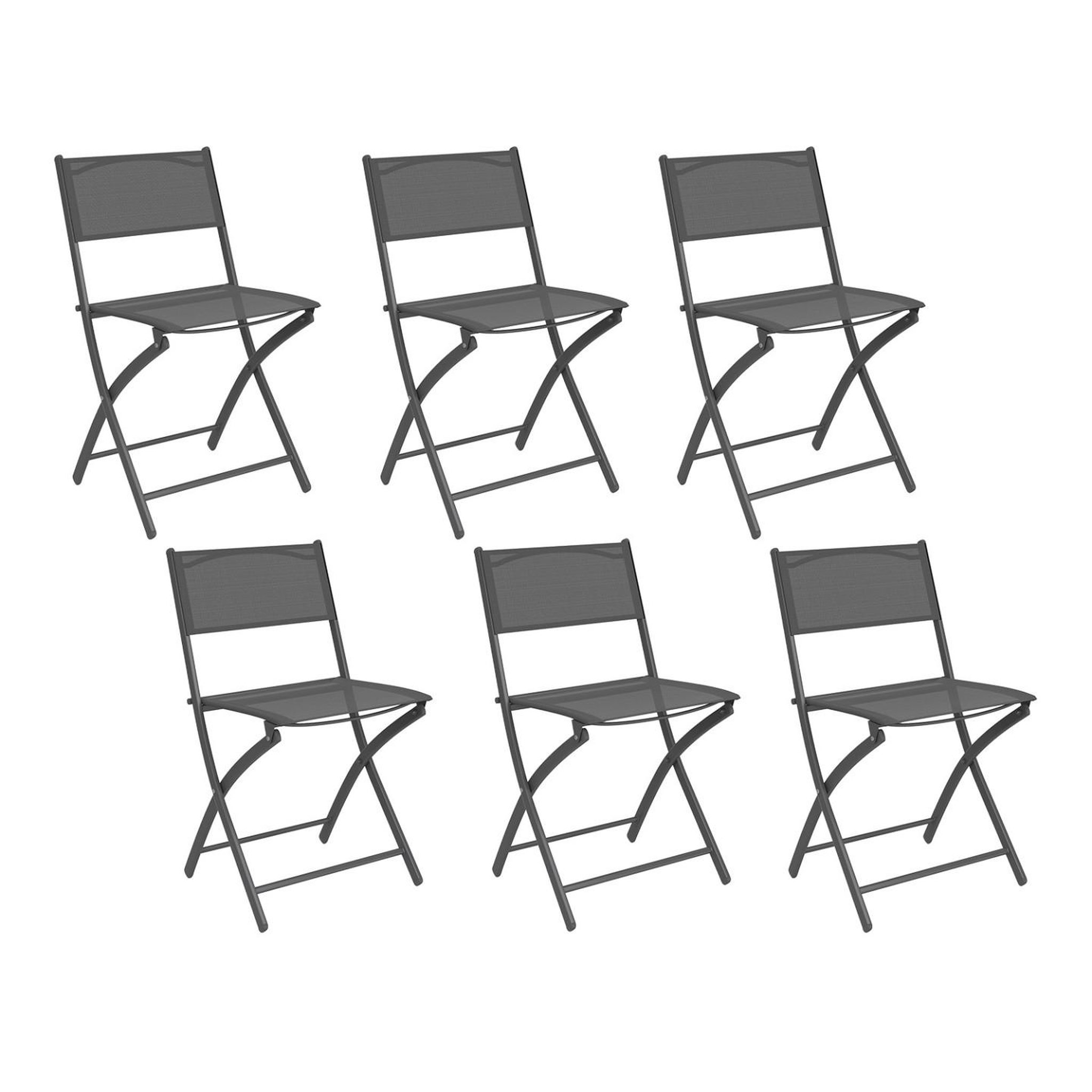 ID MARKET Lot de 6 chaises de jardin pliantes bastia métal et textilène gris anthracite