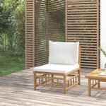 VIDAXL Canape central de jardin avec coussins blanc creme bambou