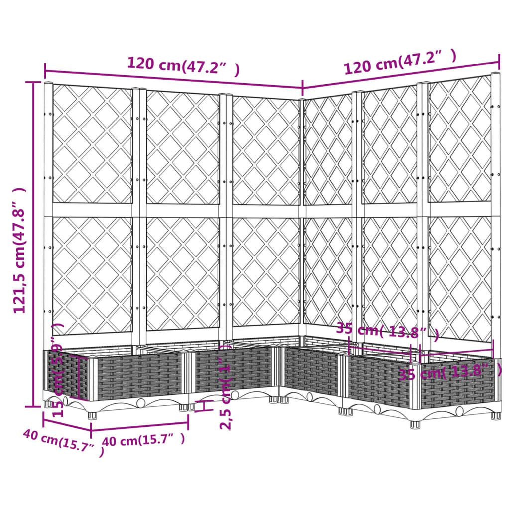 Voir la diapositive 6 : VIDAXL Jardiniere avec treillis Gris clair 120x120x121,5 cm PP