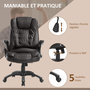 Voir la diapositive 5 : HOMCOM Fauteuil de bureau direction pivotant massant chauffant électrique revêtement synthétique chocolat