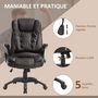 Voir la diapositive 5 : HOMCOM Fauteuil de bureau direction pivotant massant chauffant électrique revêtement synthétique chocolat