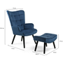 Voir la diapositive 5 : ID MARKET Fauteuil scandinave ANIA avec repose pieds velours bleu