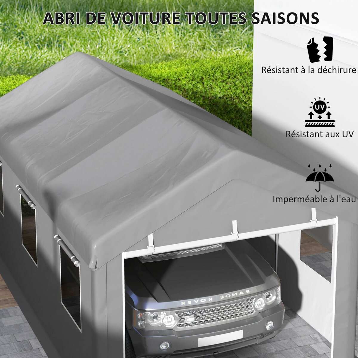 OUTSUNNY Tente garage carport dim. 6L x 2,95l x 2,78H m acier galvanisé PE haute densité 2 portes 6 fenêtres gris