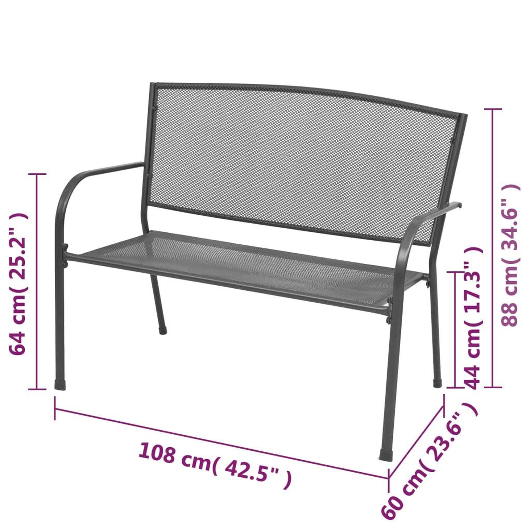 Voir la diapositive 6 : VIDAXL Banc de jardin 108 cm acier et maille anthracite