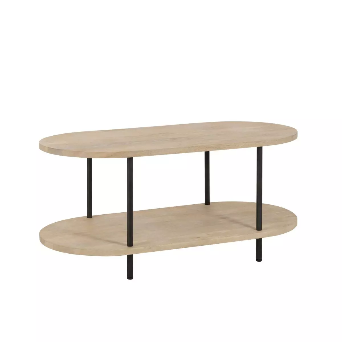 HELLIN Table basse en bois de manguier à double plateau et en métal - SALI