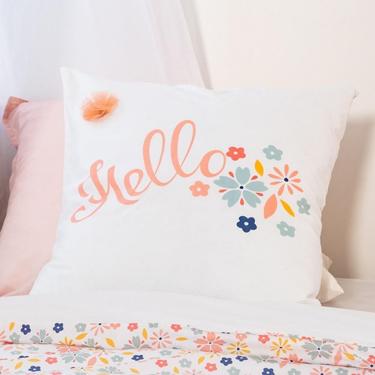 COTE DECO Housse de couette 140x200 réversible + 1 taie en coton adouci