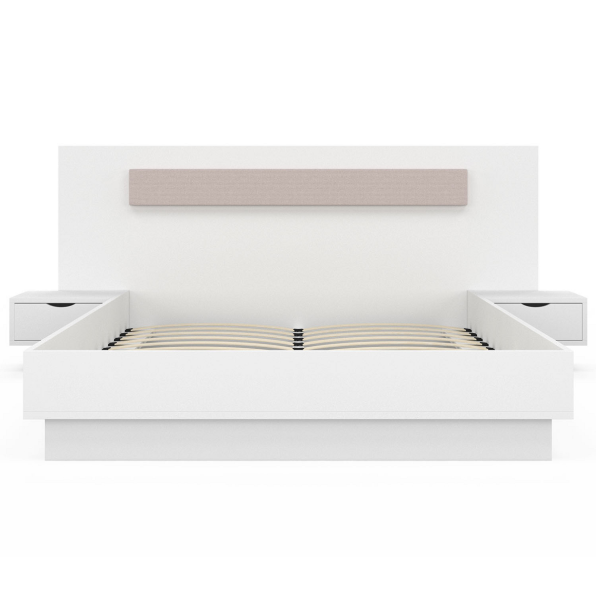 ID MARKET Lit double SANTA avec tête de lit + tables de chevet intégrées et sommier 140 x 190 cm blanc