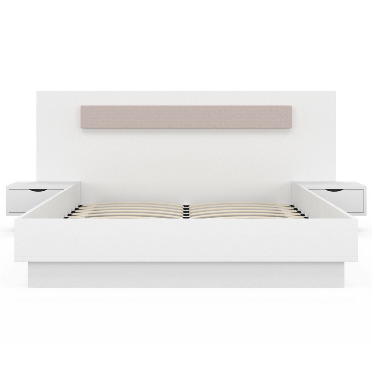 ID MARKET Lit double SANTA avec tête de lit + tables de chevet intégrées et sommier 140 x 190 cm blanc