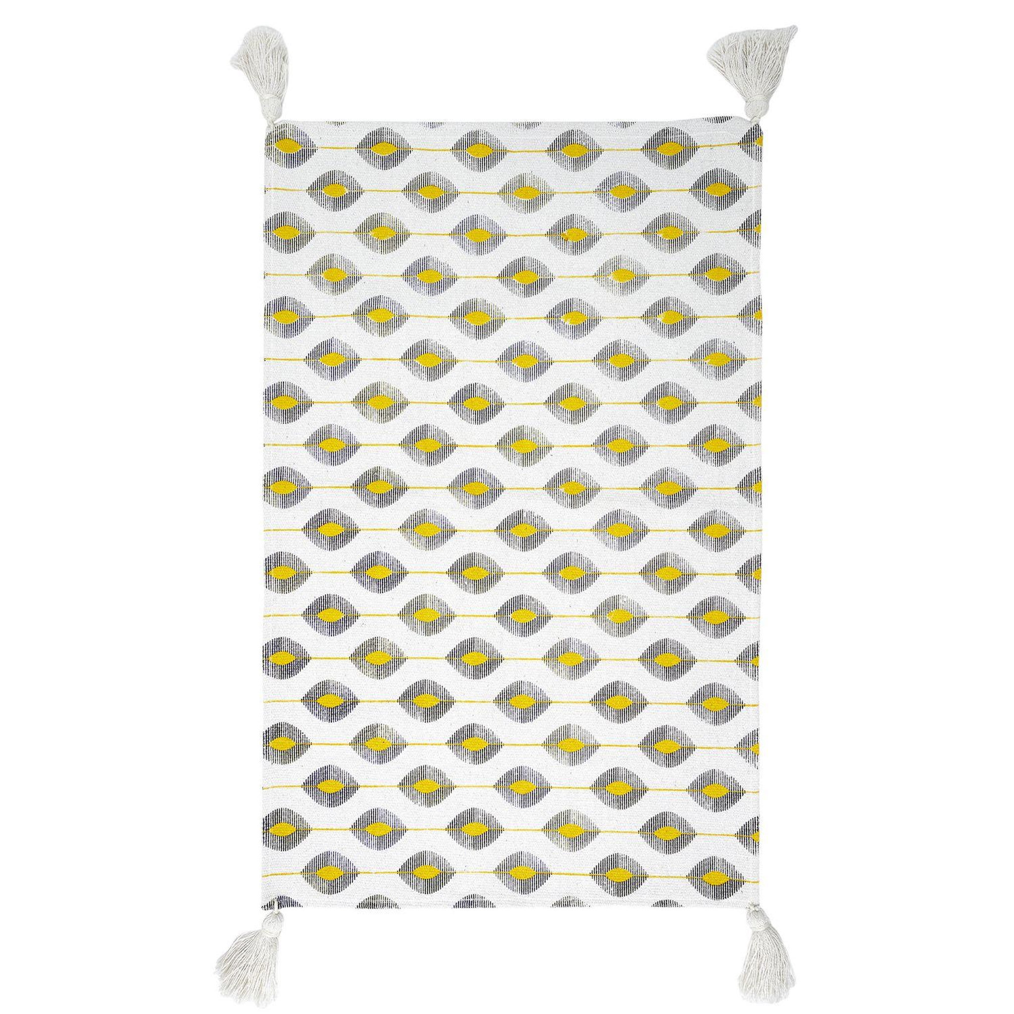 Voir la diapositive 1 : The Home Deco Factory Tapis à pompons modèle Zeste - Jaune/Noir/Blanc - 50 x 70 cm