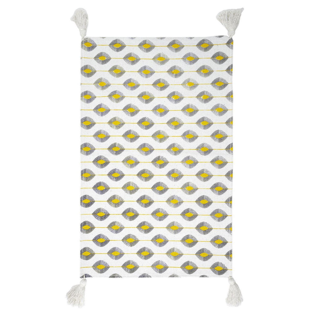 The Home Deco Factory Tapis à pompons modèle Zeste - Jaune/Noir/Blanc - 50 x 70 cm