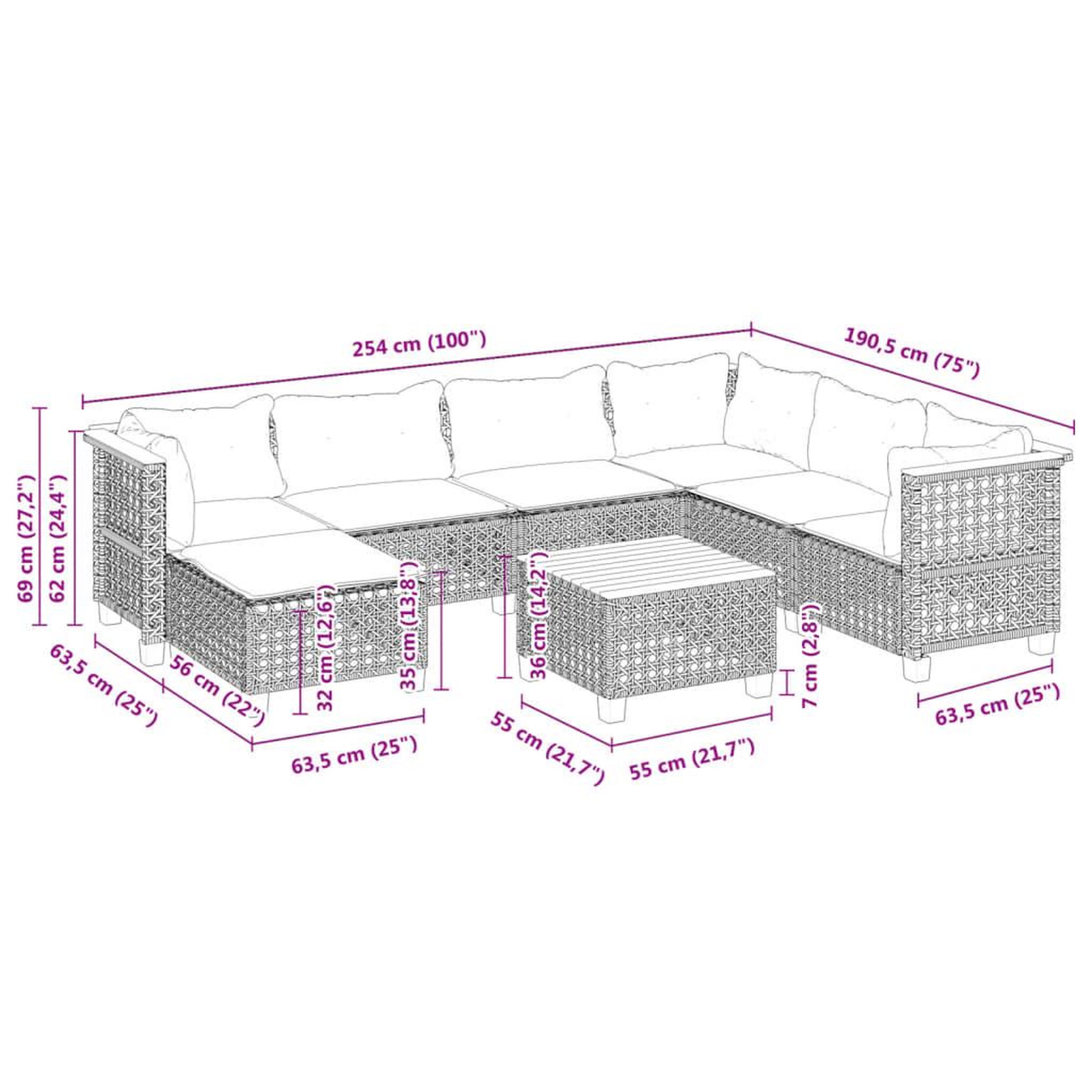 Voir la diapositive 6 : VIDAXL Salon de jardin 8 pcs avec coussins gris resine tressee