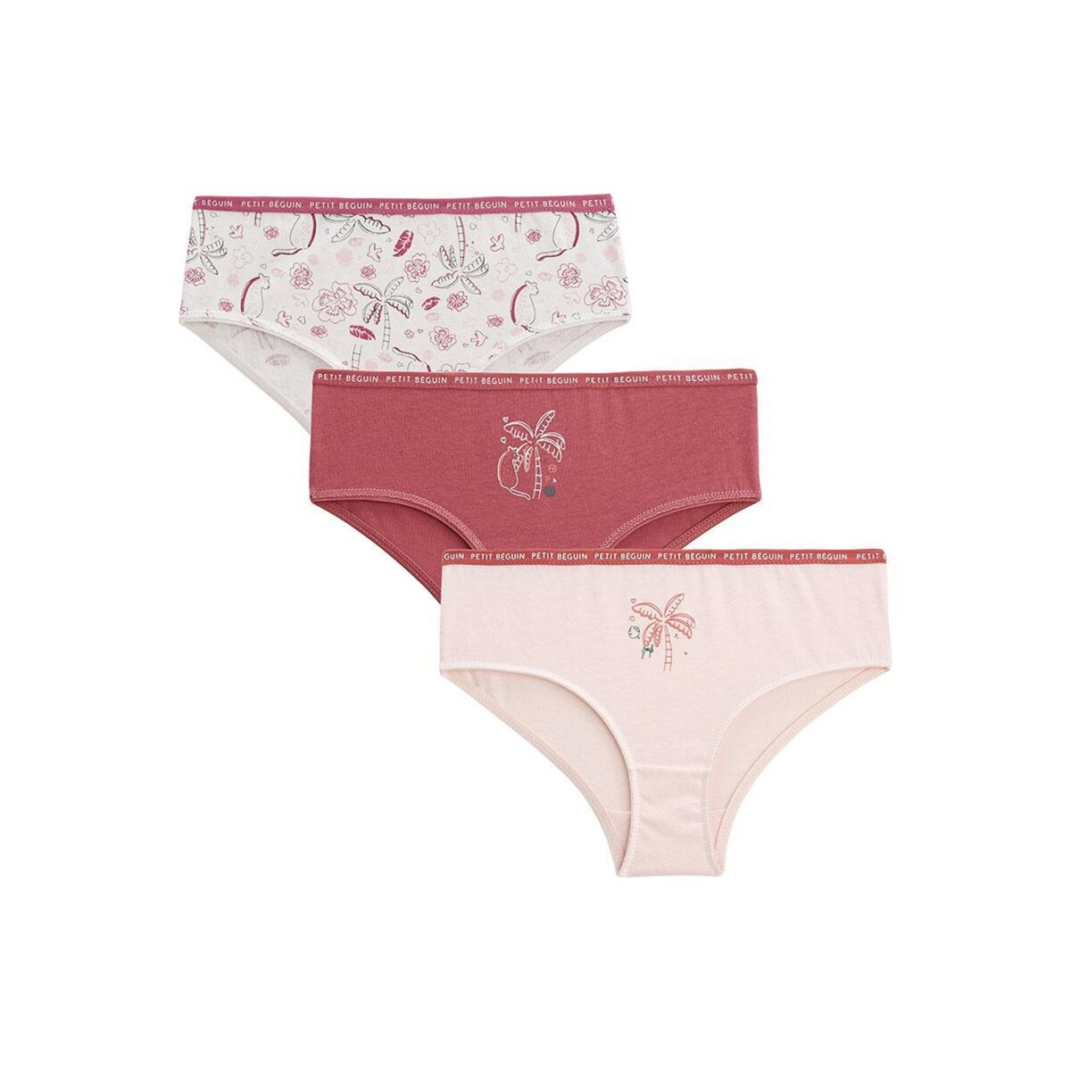 Petit Béguin Lot de 3 culottes fille Flower Jungle