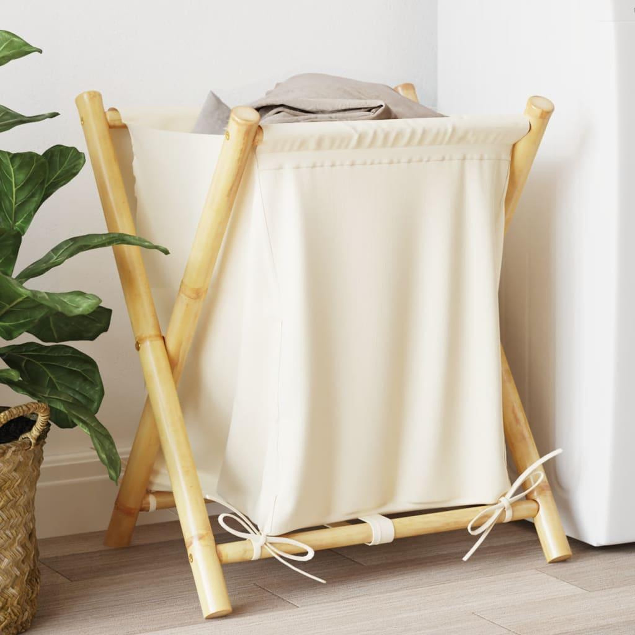 VIDAXL Panier a linge blanc creme 45x55x63,5 cm bambou