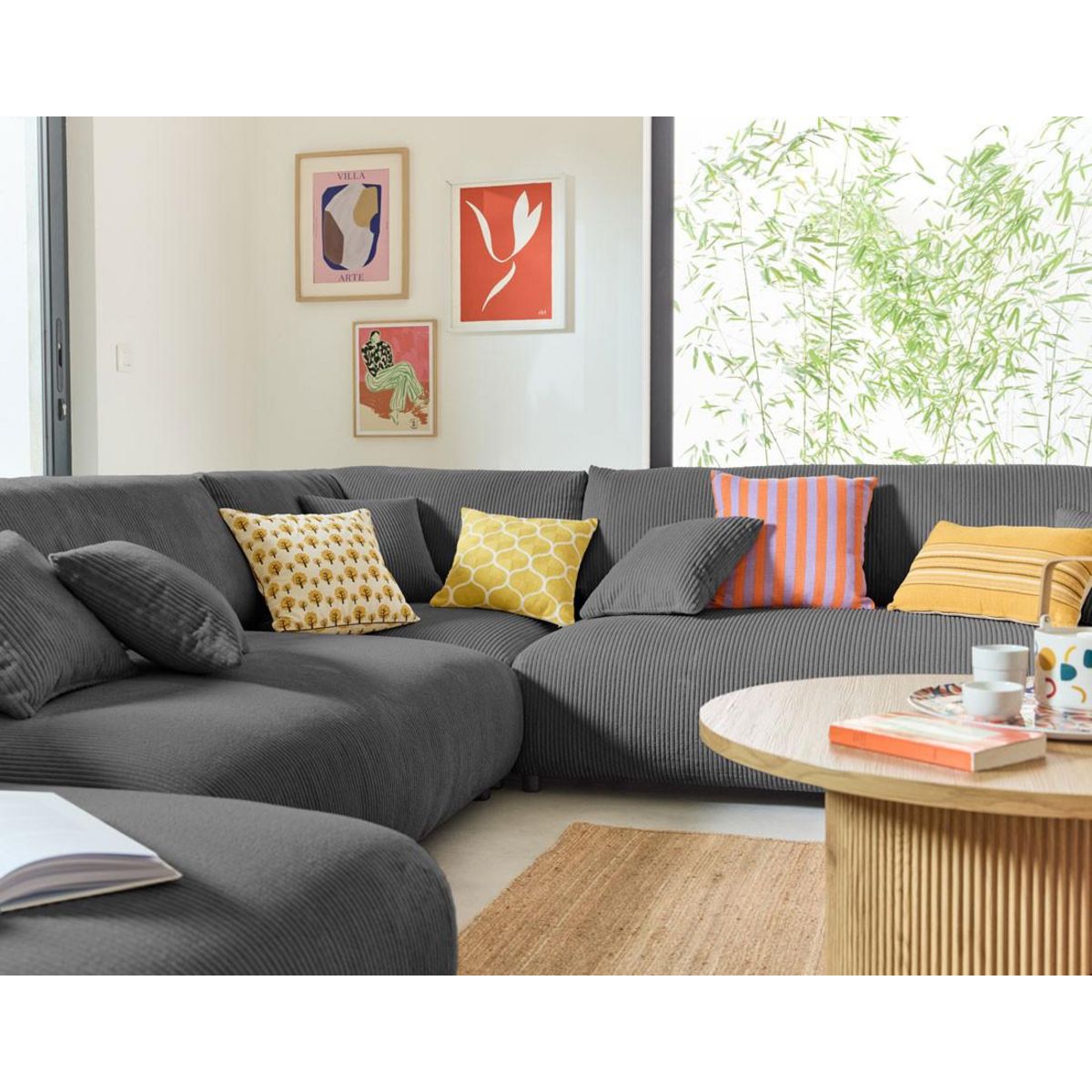 LISA DESIGN Garance - canapé modulable d'angle droit - 8 places - en velours côtelé