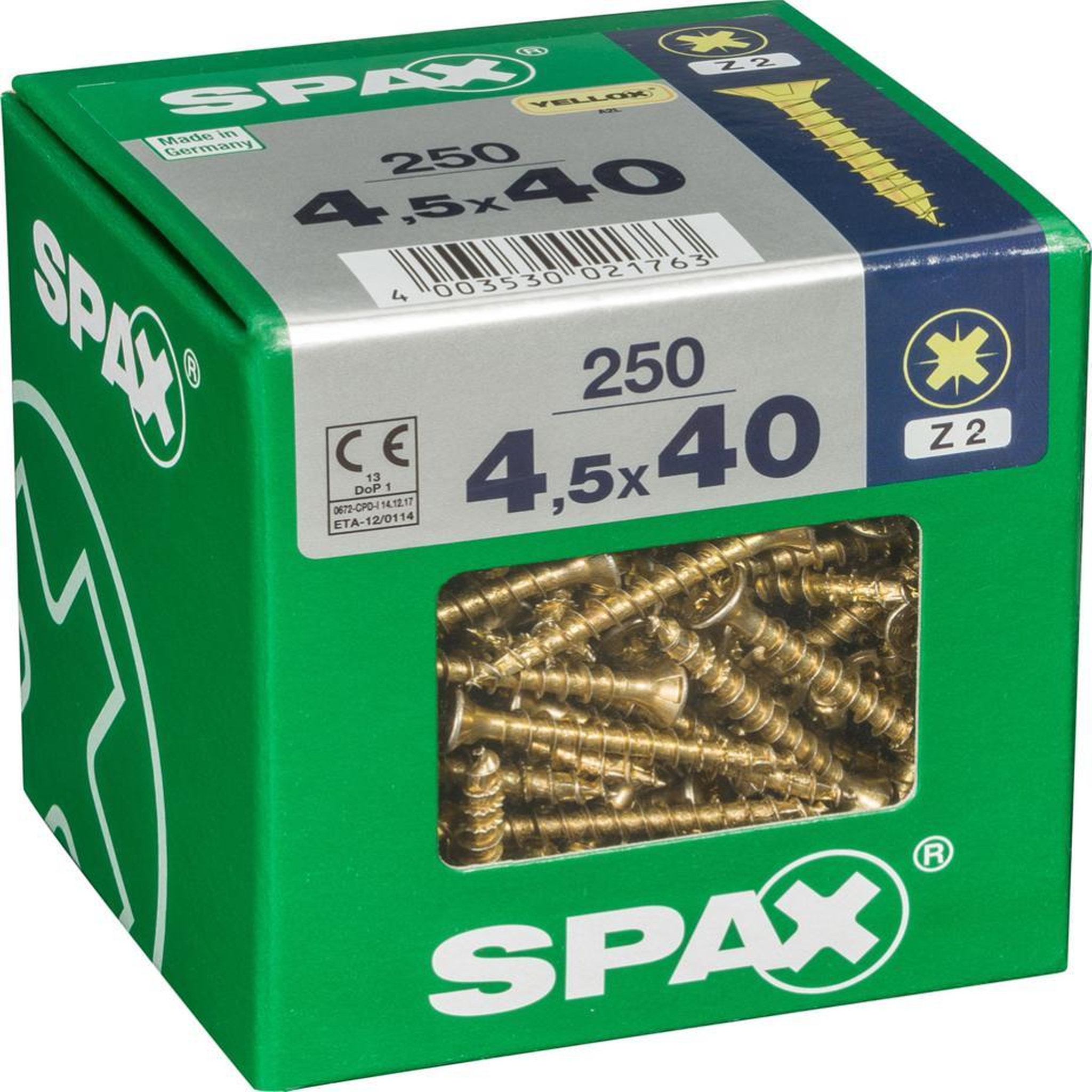 CENTRALE BRICO Lot de 250 vis acier tête fraisée pozidriv SPAX, Diam.4.5 mm x L.40 mm
