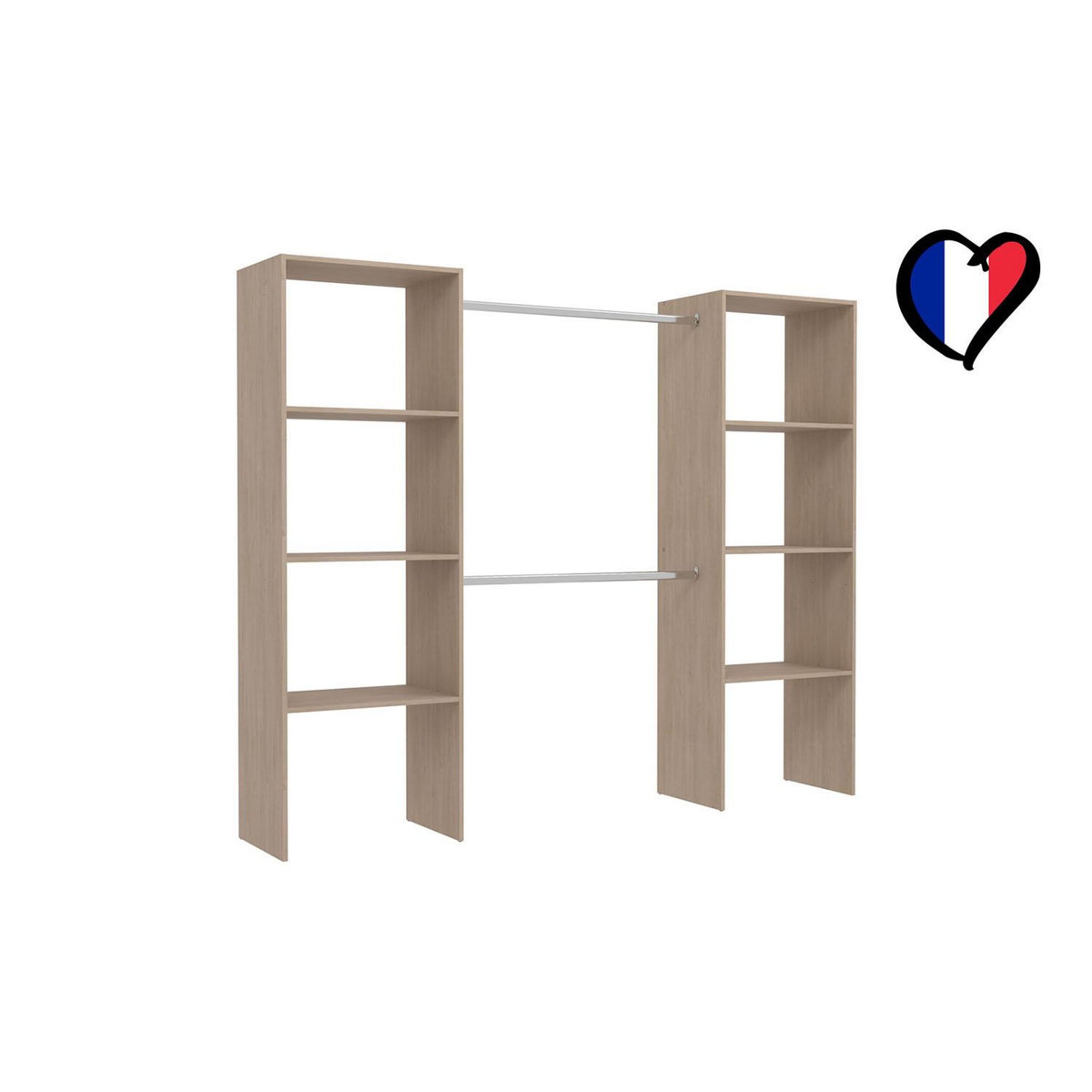 CONCEPT USINE Dressing bois avec 6 étagères et 2 penderies : 220 x 40 x 180 cm ELYSEE