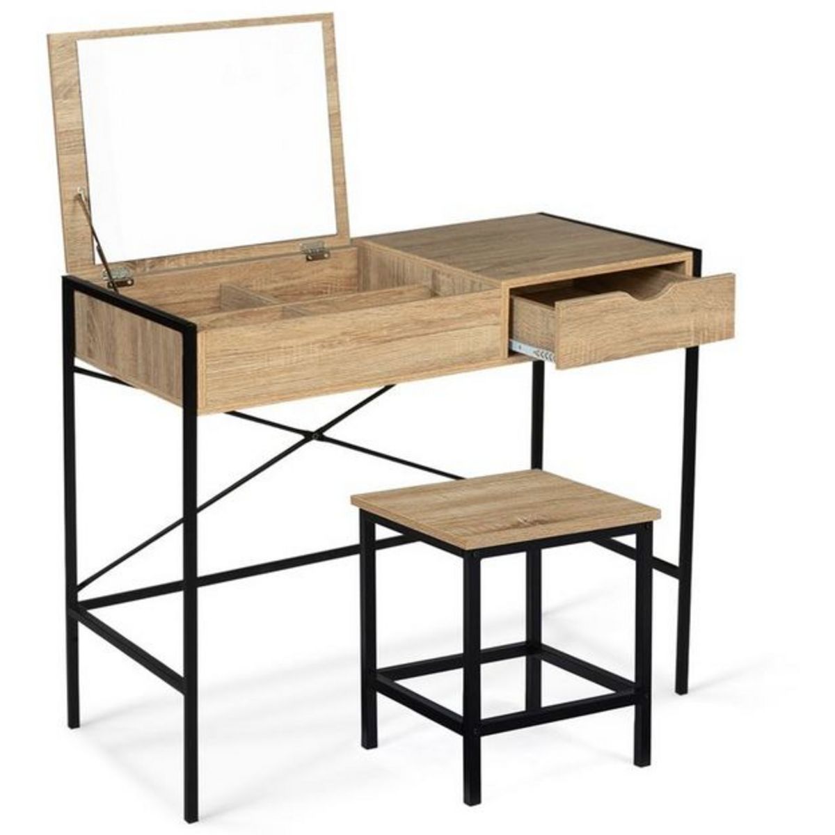 Coiffeuse avec miroir rabattable et tabouret FIONA