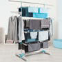 Voir la diapositive 2 : ID MARKET Séchoir à linge vertical pliable 4 niveaux OPTIMUM capacité 30M avec tringle télescopique blanc et bleu