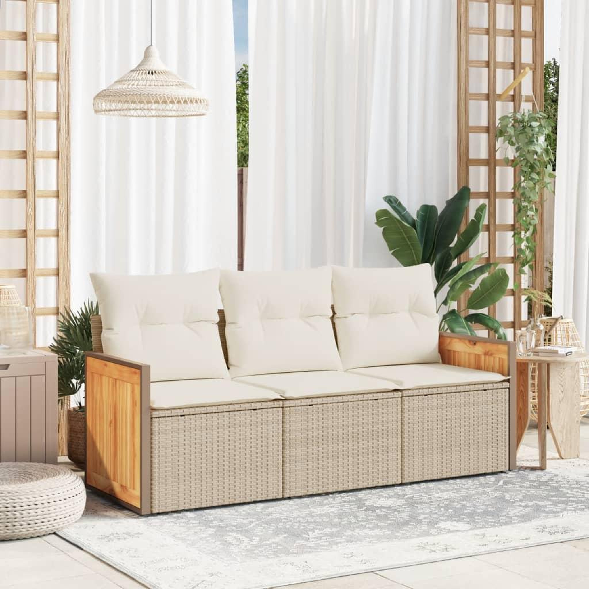 VIDAXL Salon de jardin avec coussins 3 pcs beige resine tressee
