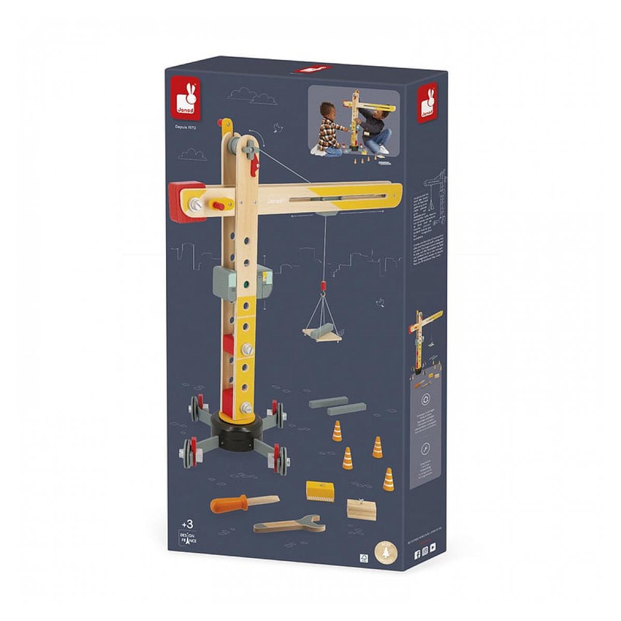 Voir la diapositive 2 : Juratoys-Janod Grande grue en bois 74 cm