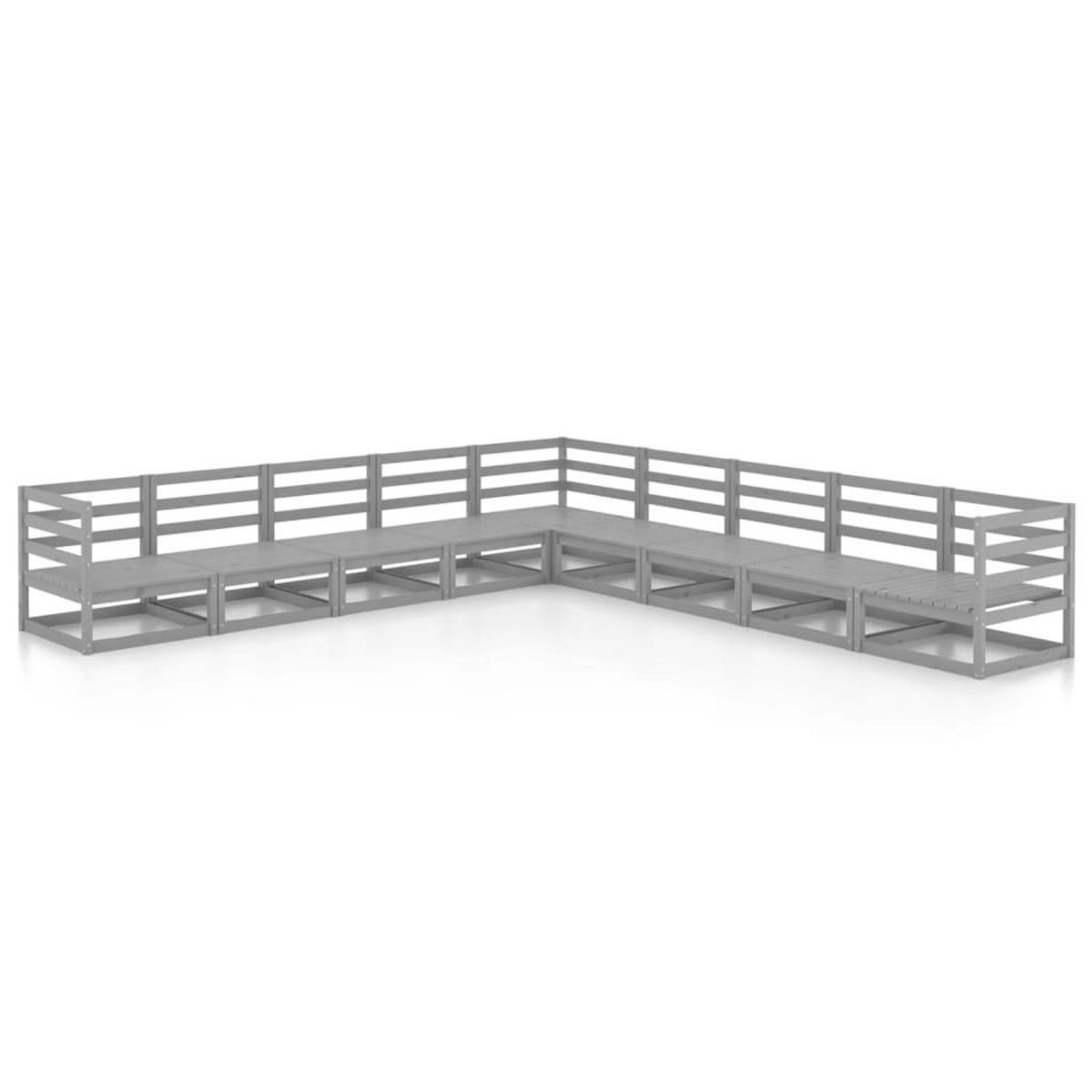 VIDAXL Salon de jardin 9 pcs gris bois de pin massif