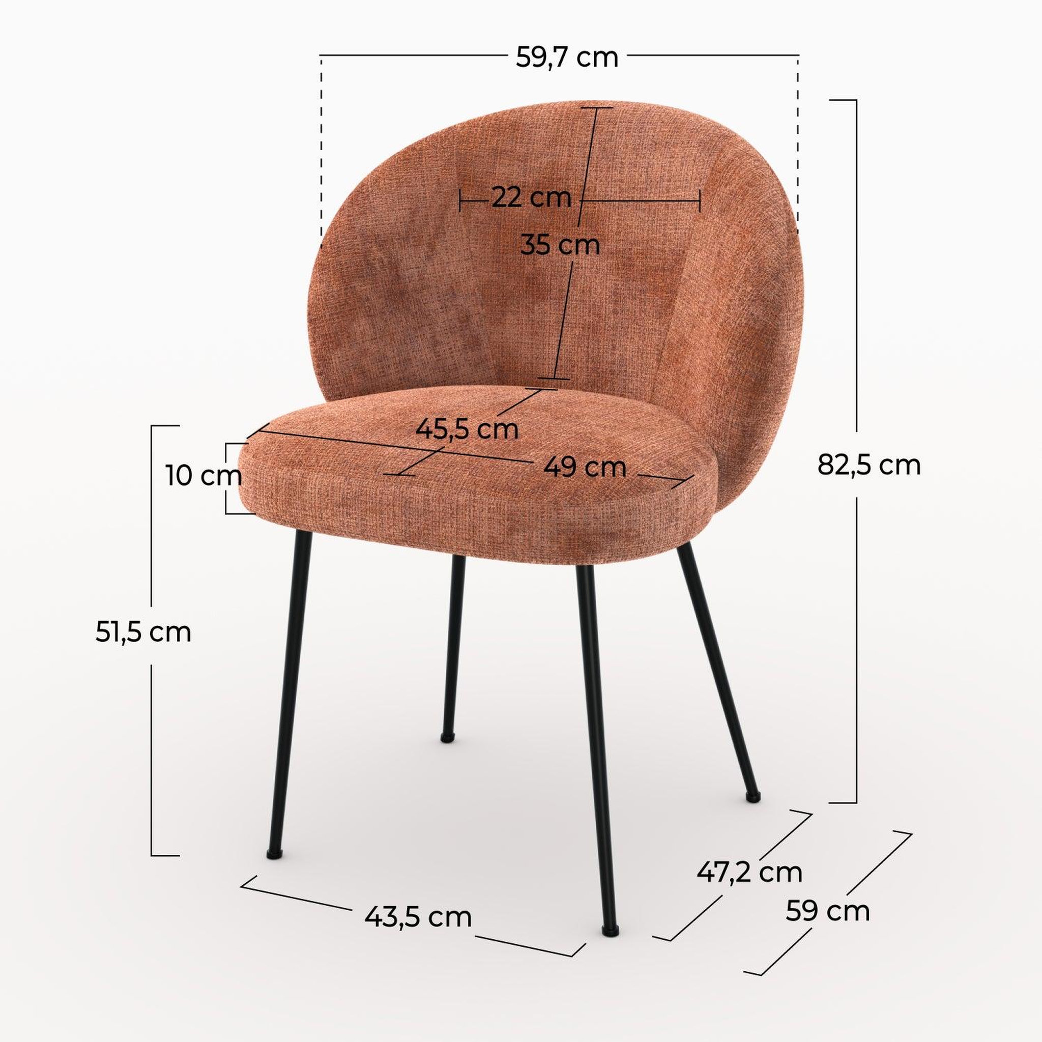 Voir la diapositive 4 : MAISON PAVANE Chaise en velours chenillé terracotta et métal noir-bloomy