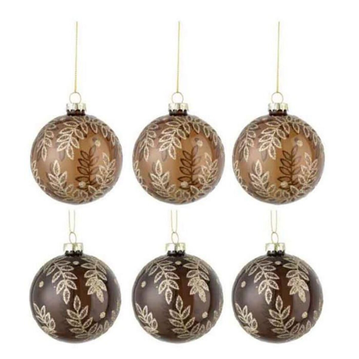 Paris Prix Lot de 6 Boules de Noël  Feuilles  8cm Beige & Marron