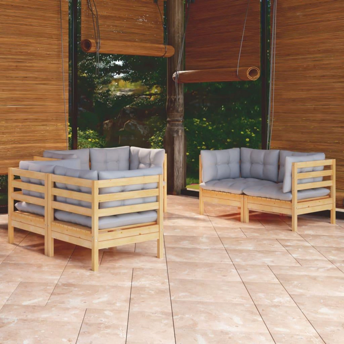 VIDAXL Salon de jardin 6 pcs avec coussins gris Bois de pin massif