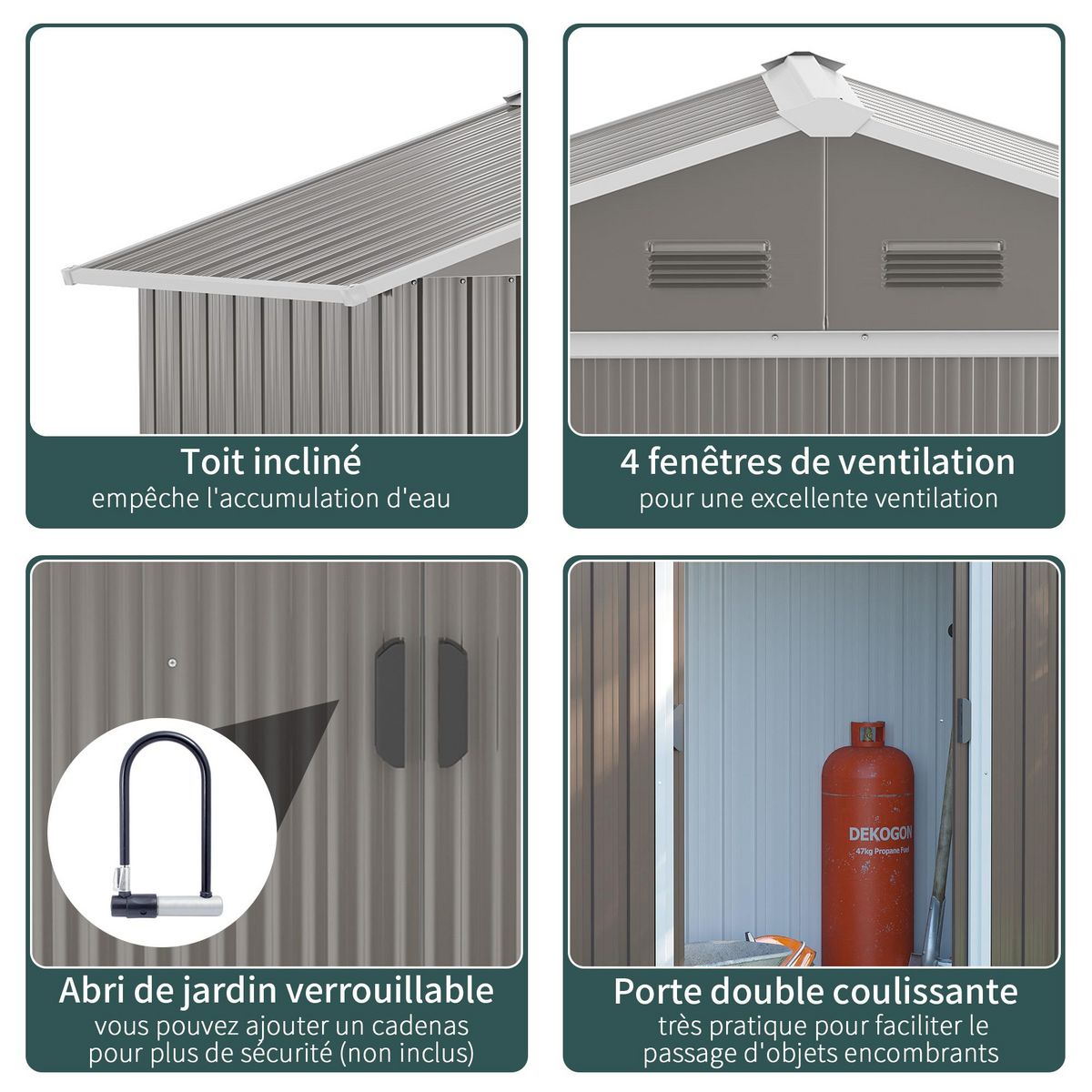 OUTSUNNY Abri de jardin - remise pour outils - cabanon porte verrouillable - dim. 194L x 110l x 184H cm - tôle d'acier gris