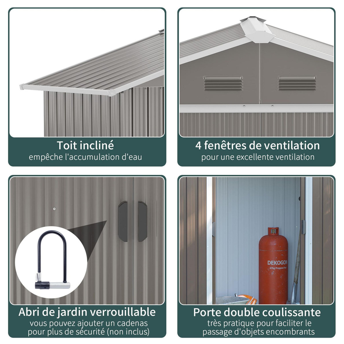 OUTSUNNY Abri de jardin - remise pour outils - cabanon porte verrouillable - dim. 194L x 110l x 184H cm - tôle d'acier gris