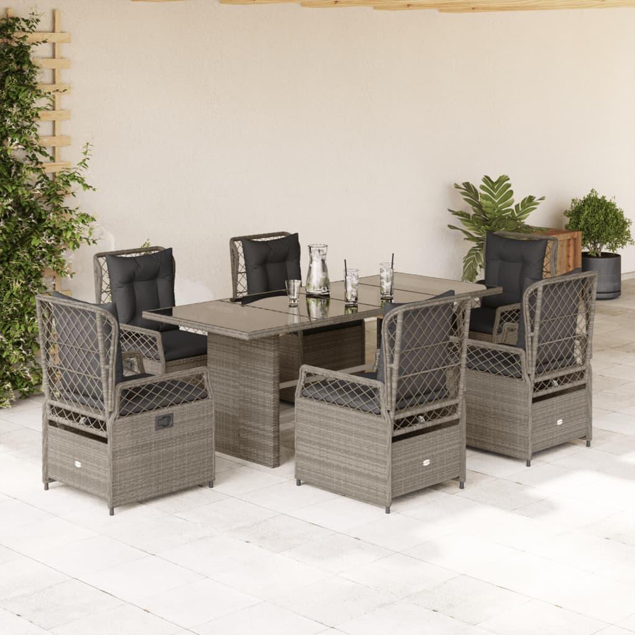 VIDAXL Ensemble a manger de jardin et coussins 7 pcs gris clair rotin