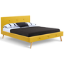 Voir la diapositive 1 : ID MARKET Lit double scandinave OSLO avec tête de lit et sommier 140 x 190 cm tissu jaune moutarde