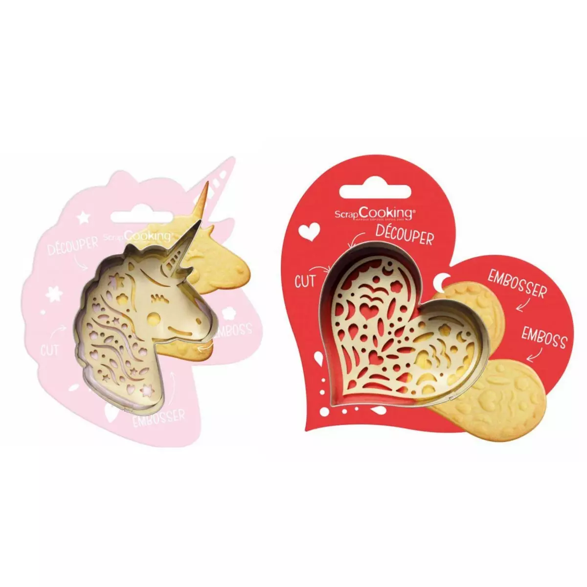 SCRAPCOOKING Kit pour biscuit en relief Licorne + Coeur