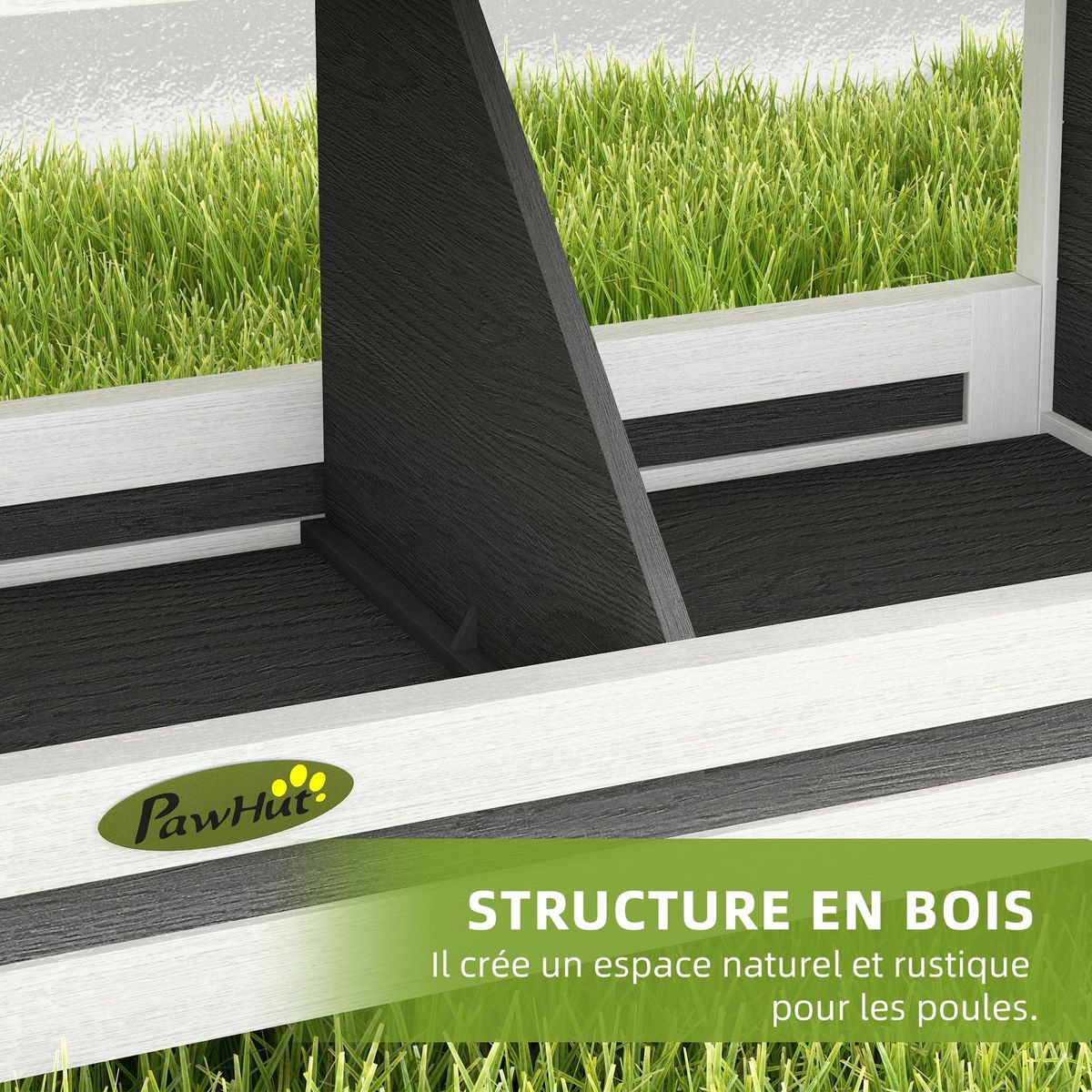 PAWHUT Pondoir pour poules 3 emplacements nichoir en bois avec fond et toit gris blanc noir