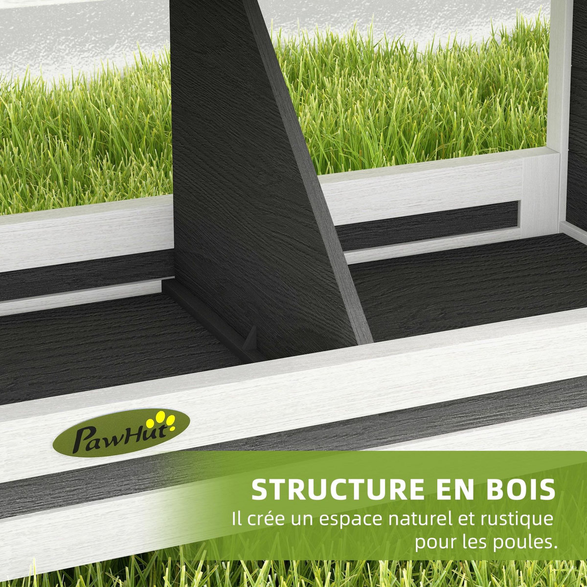 PAWHUT Pondoir pour poules 3 emplacements nichoir en bois avec fond et toit gris blanc noir