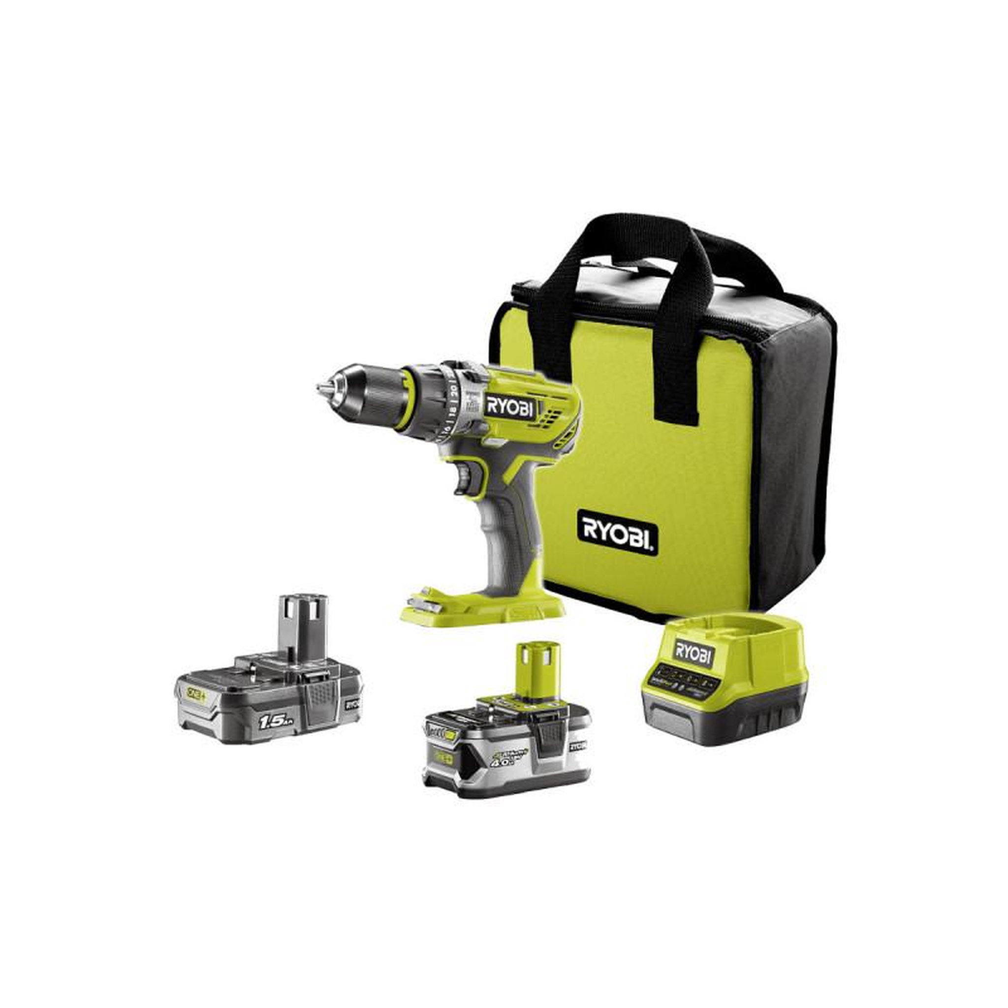 Voir la diapositive 3 : Ryobi Perceuse-visseuse 2 vitesses RYOBI 18V ONEPLUS - 2 Batteries LithiumPlus 4,0 Ah et 1,5Ah - 1 charge
