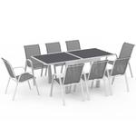 ID MARKET Salon de jardin POLY extensible table 90-180 CM et 8 chaises blanc et gris