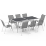 Voir la diapositive 1 : ID MARKET Salon de jardin POLY extensible table 90-180 CM et 8 chaises blanc et gris