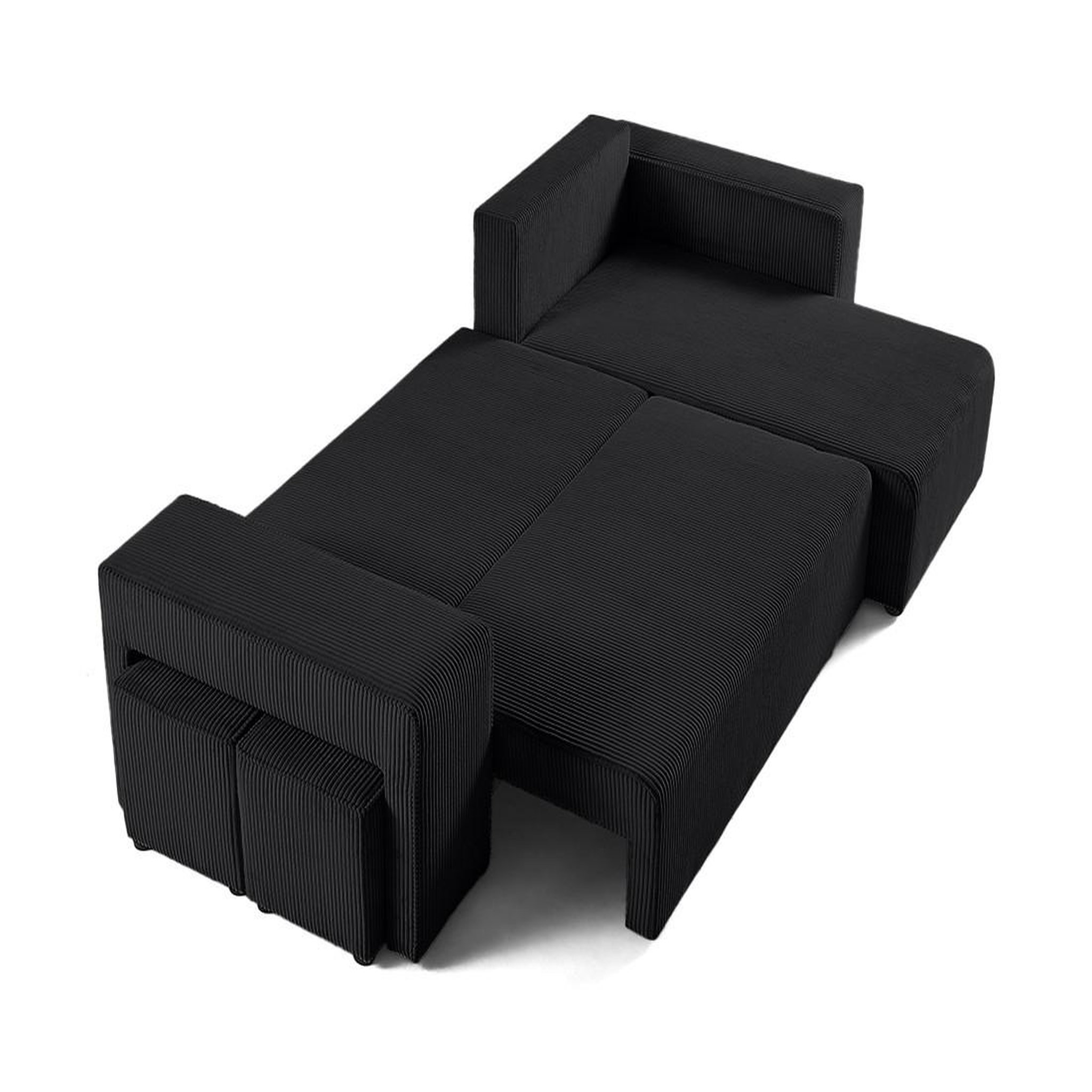 Voir la diapositive 2 : BEST MOBILIER Topaze - canapé d'angle réversible 4 places - convertible avec coffre, tablette et poufs - en velours côtelé