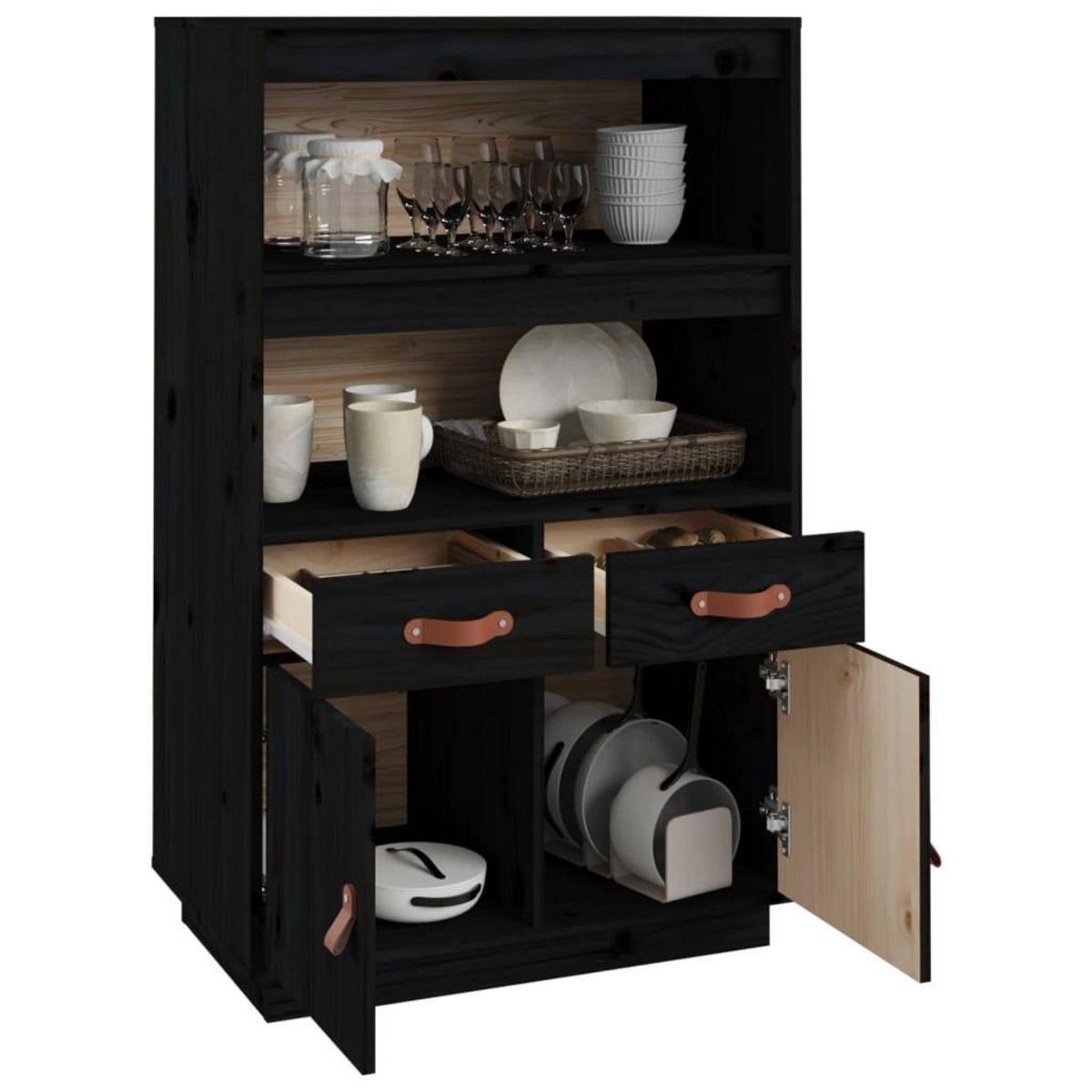 VIDAXL Buffet haut Noir 67x40x108,5 cm Bois massif de pin
