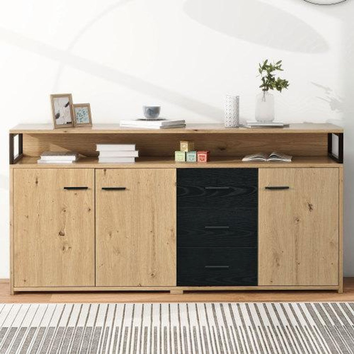 MERAX Buffet 3 porte(s) 3 tiroir(s) - 150 cm naturel panneau de particules