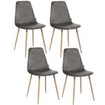 TOILINUX Lot de 4 Chaises en polyester effet velours et pieds en fer. Coloris disponibles : Bleu, Gris