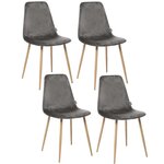 TOILINUX Lot de 4 Chaises en polyester effet velours et pieds en fer. Coloris disponibles : Bleu, Gris