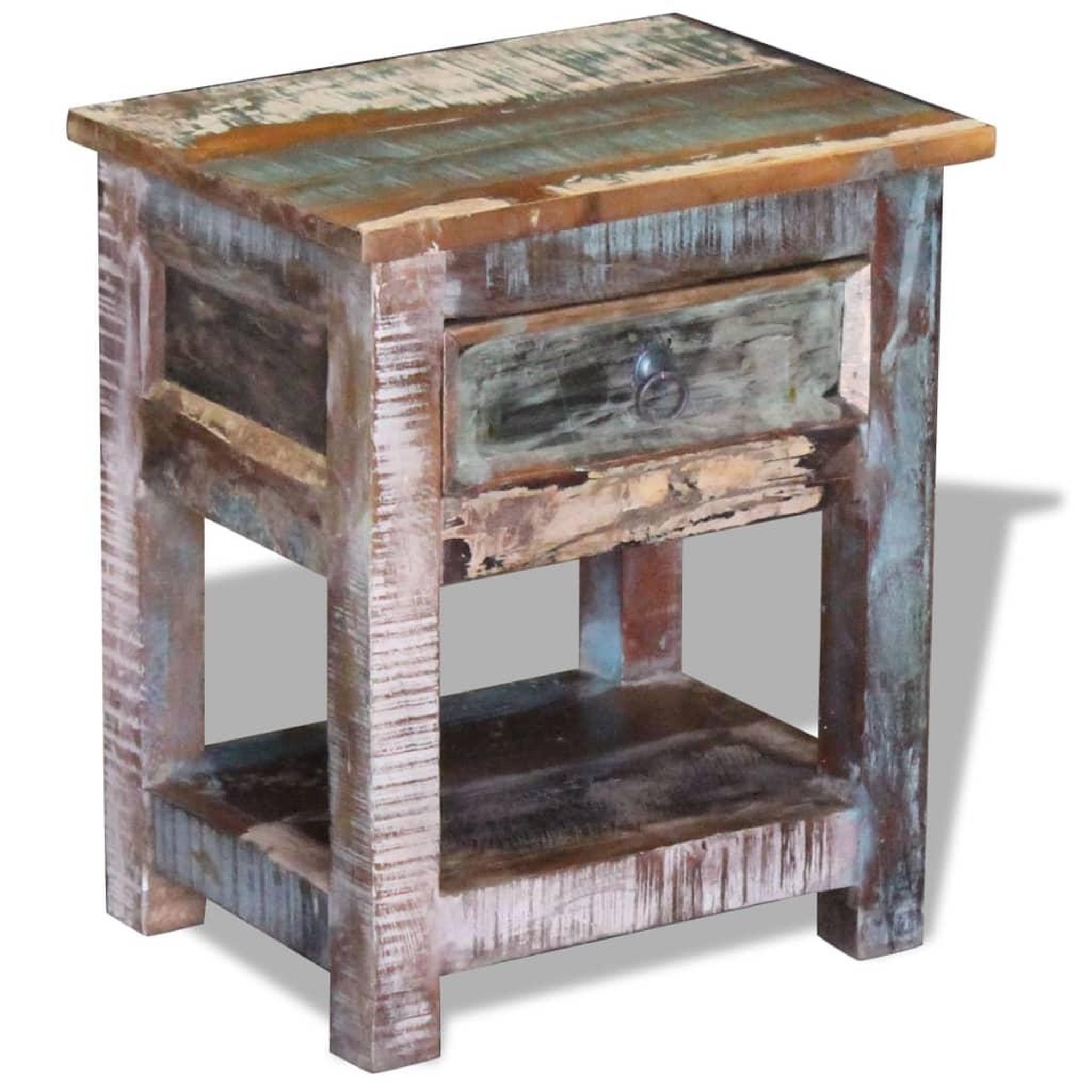 Voir la diapositive 2 : VIDAXL Table d'appoint 1 tiroir bois de recuperation massif 43x33x51cm
