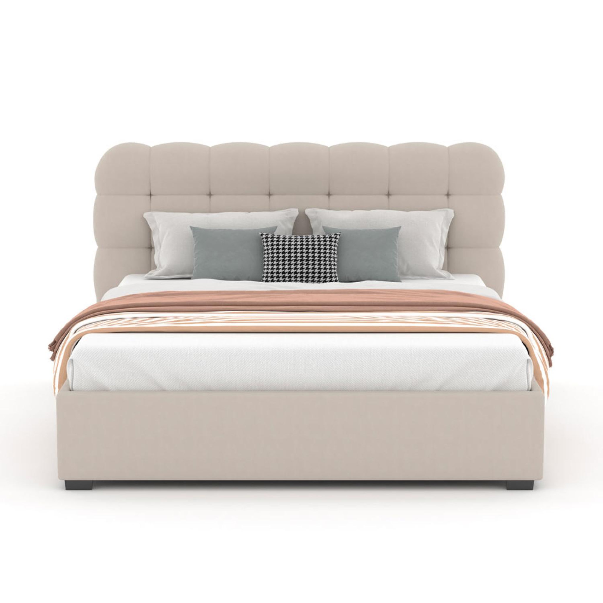 Voir la diapositive 6 : CONCEPT USINE Lit coffre style nuage 160x200cm en velours beige dallas