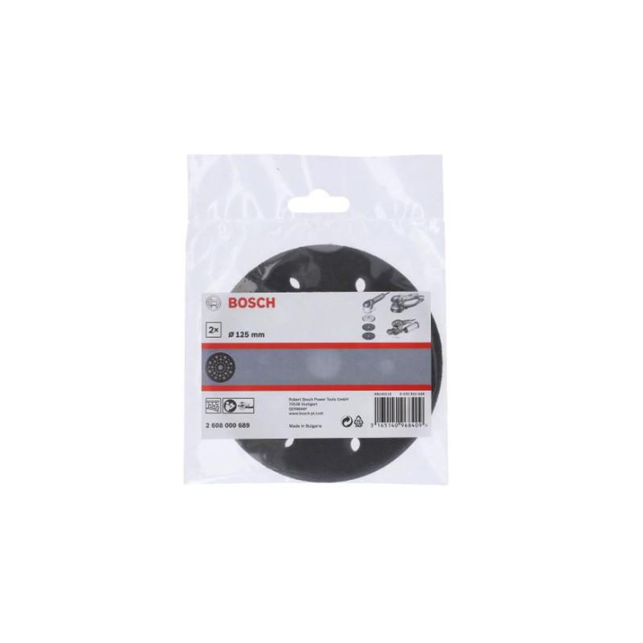 Voir la diapositive 2 : BOSCH Patin abrasif pour ponceuses orbitales D 125mm pack de 2 BOSCH 2608000689