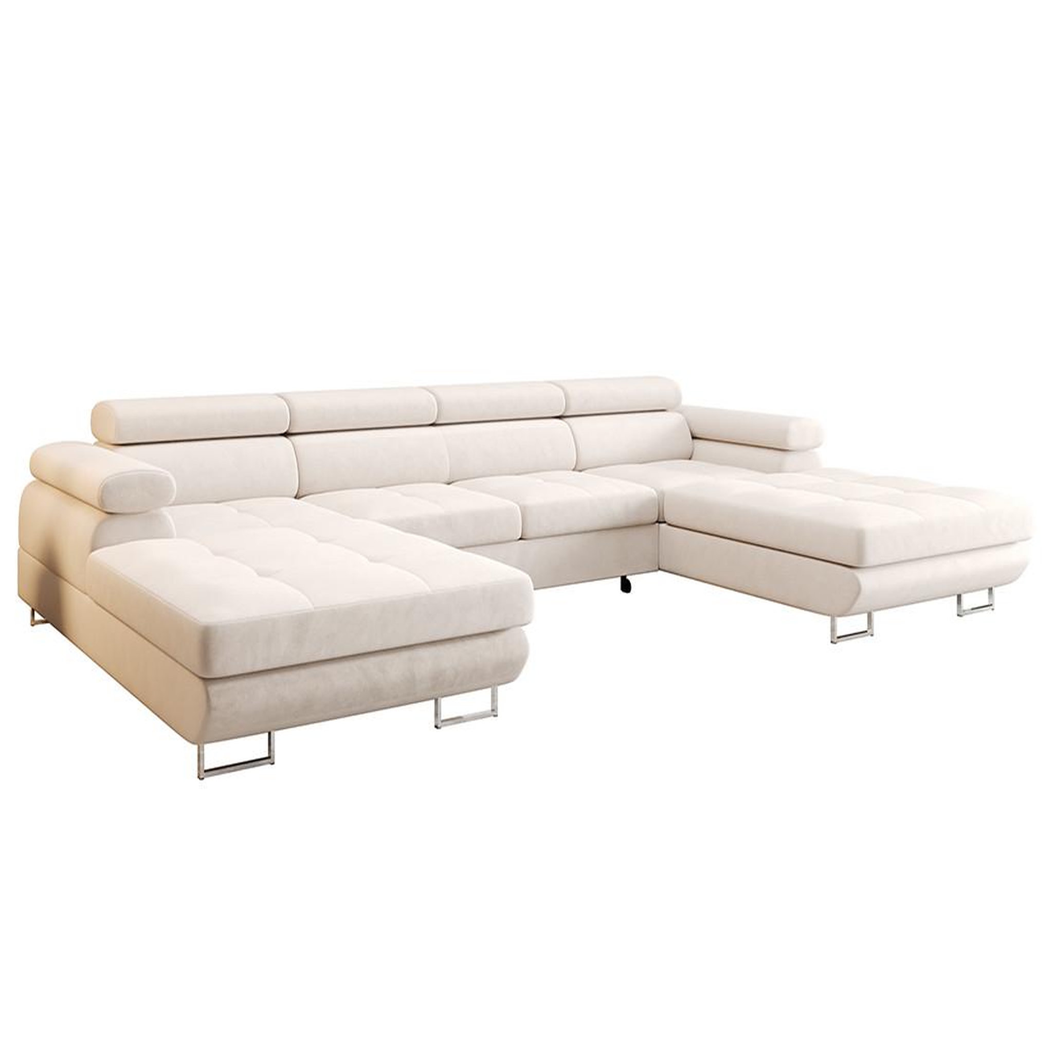 Voir la diapositive 5 : BEST MOBILIER Ayden - canapé panoramique en u 7 places convertible avec coffre et têtières réglables en tissu