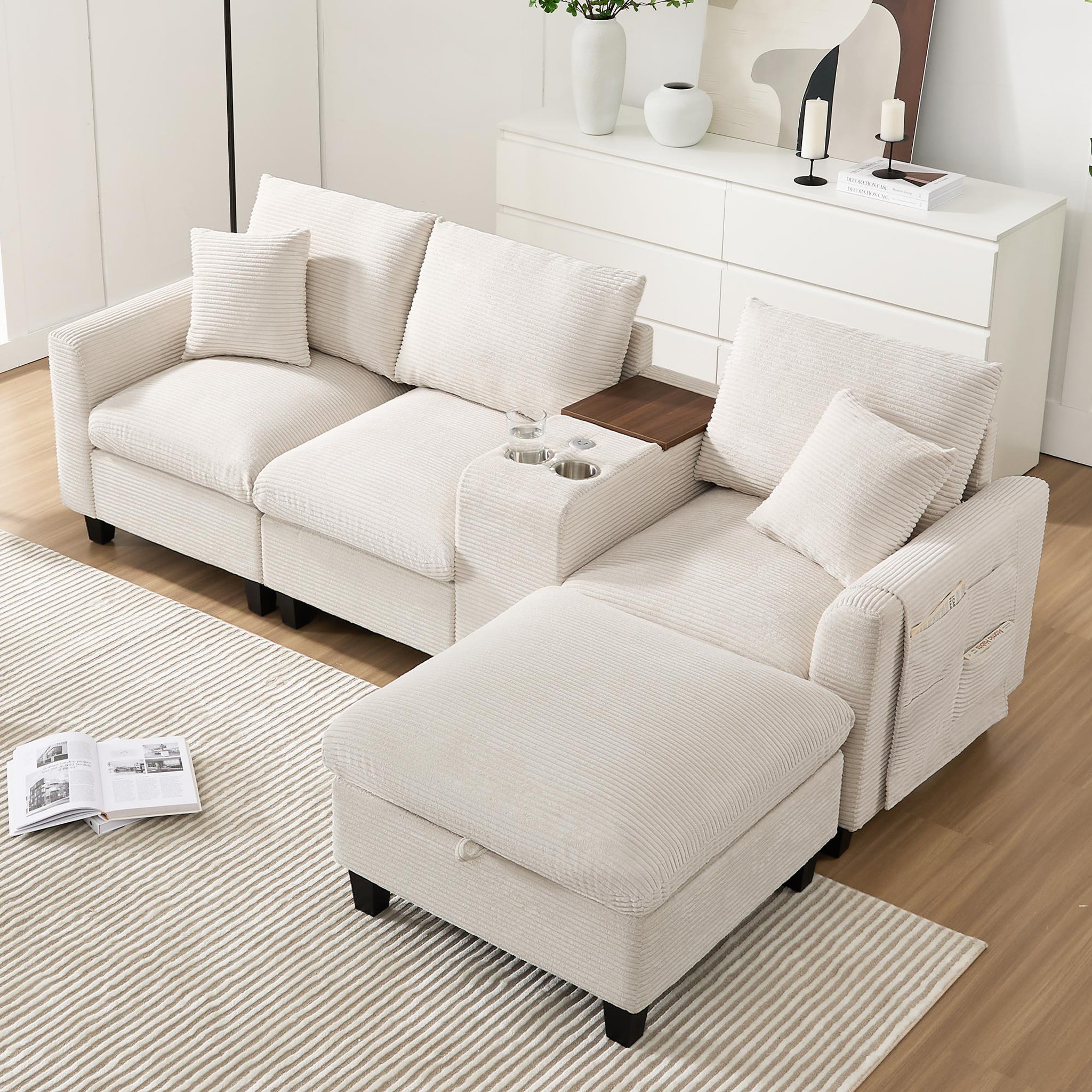 Voir la diapositive 4 : MERAX Canapé d'angle réversible fixe 4 places tissu