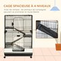PAWHUT PawHut Cage pour cochons d'Inde chinchilla rongeur sur roulettes - 3 étages, rampes, 2 portes + trappe, plateau excrément amovible - métal PP noir gris